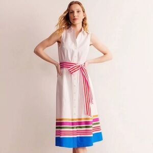 Boden White Kate Sleeveless 100% Cotton Midi Dress Size 12R Summer Fit & Flare